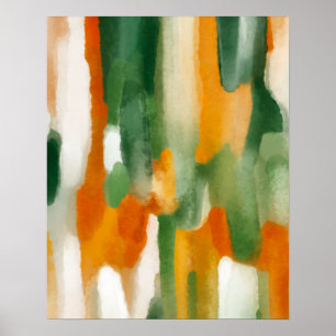 Orange Green Watercolour Painting Poster