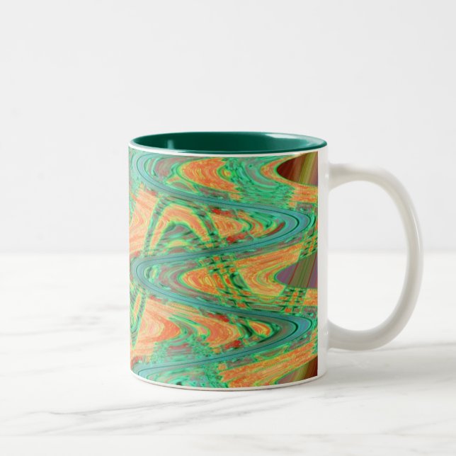 orange green waves Two-Tone coffee mug (Right)