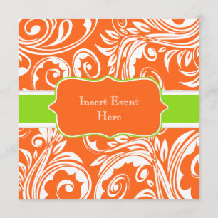 Orange green white engagement wedding invitation