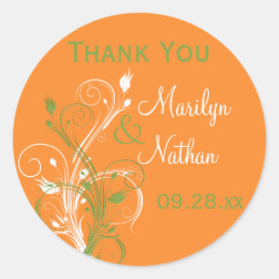 Orange Green White Floral 1.5" Wedding Sticker