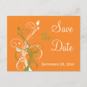 Orange Green White Floral Save the Date Post Card