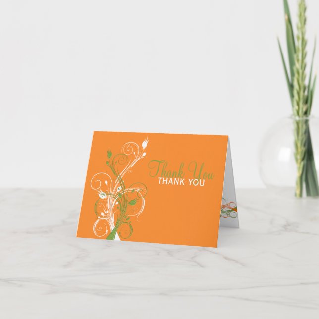 Orange Green White Floral Thank You Card (Front)