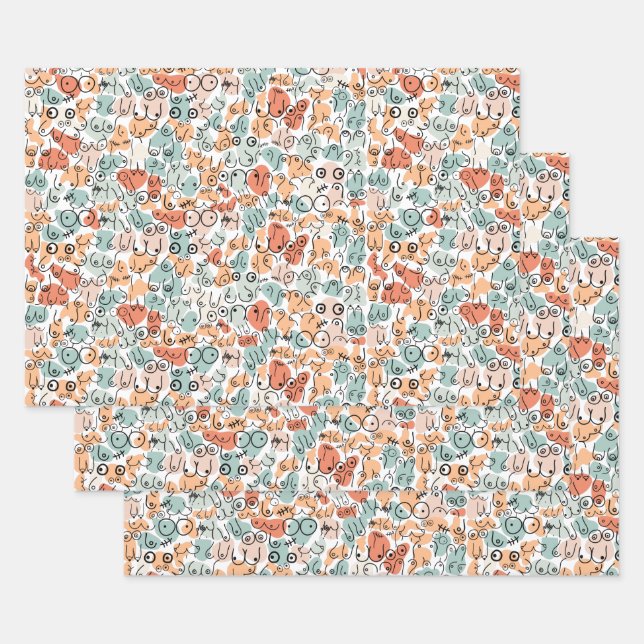 orange green woman fun gift wrapping paper sheet (Set)