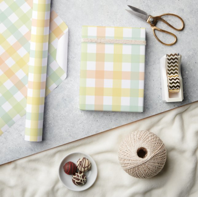Orange Green Yellow Blue Gingham Pattern Wrapping Paper (Crafts)