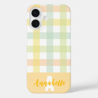 Orange Green Yellow Blue Pastel Gingham Monogram
