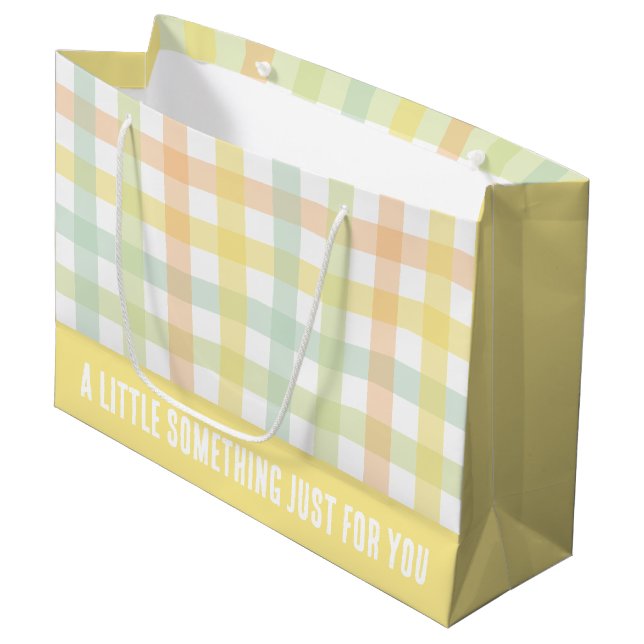 Orange Green Yellow Blue Pastel Modern Gingham Large Gift Bag (Front Angled)