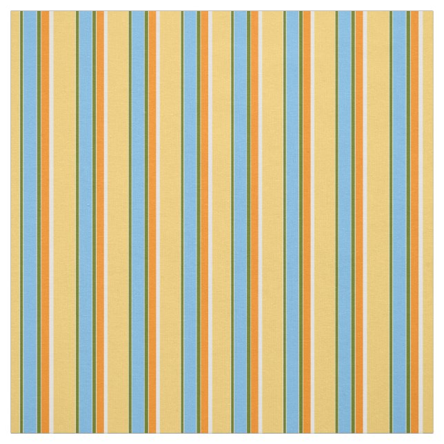 Orange Green Yellow Light Blue Stripes Pattern Fabric (Swatch)