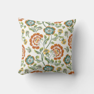 Orange Green Yellow White Floral Baroque Pattern Cushion