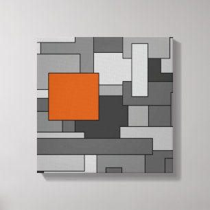 Orange Grey Abstract Geometric Art Canvas Print