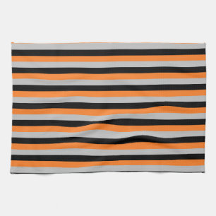 Orange, Grey and Black Stripes Tea Towel