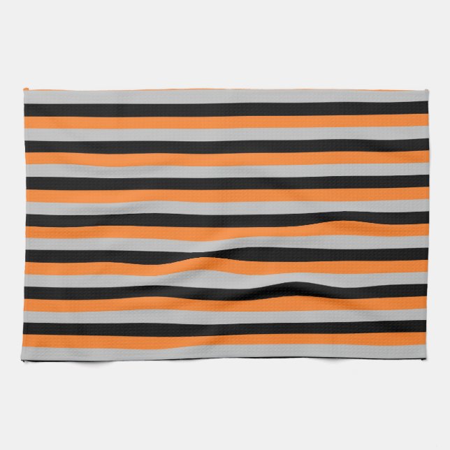 Orange, Grey and Black Stripes Tea Towel (Horizontal)