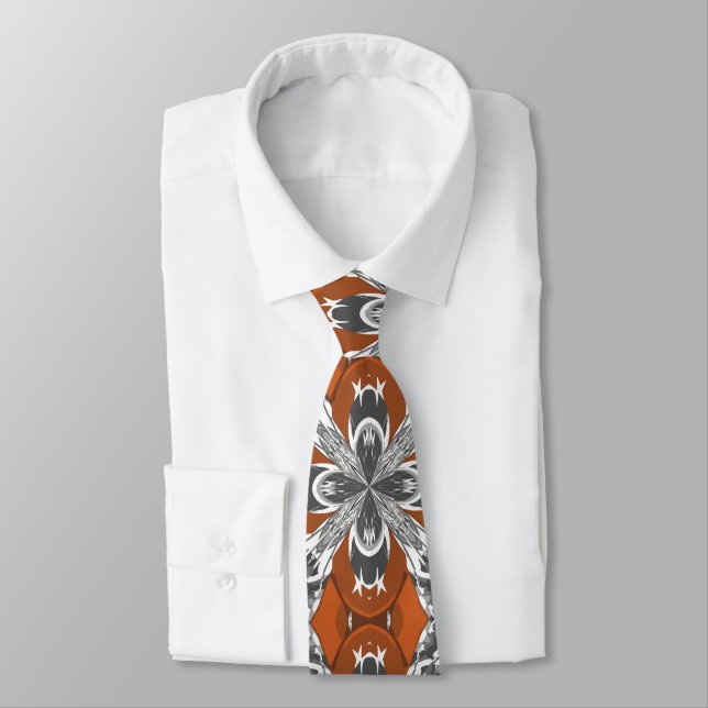 Orange Grey and White Repeat Tile Pattern Tie (Tied)