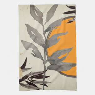 Orange & Grey Artistic Watercolor Botanical Tea Towel