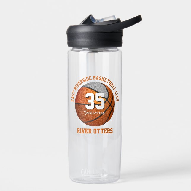 Orange grey basketball club colours team name  water bottle (Left)
