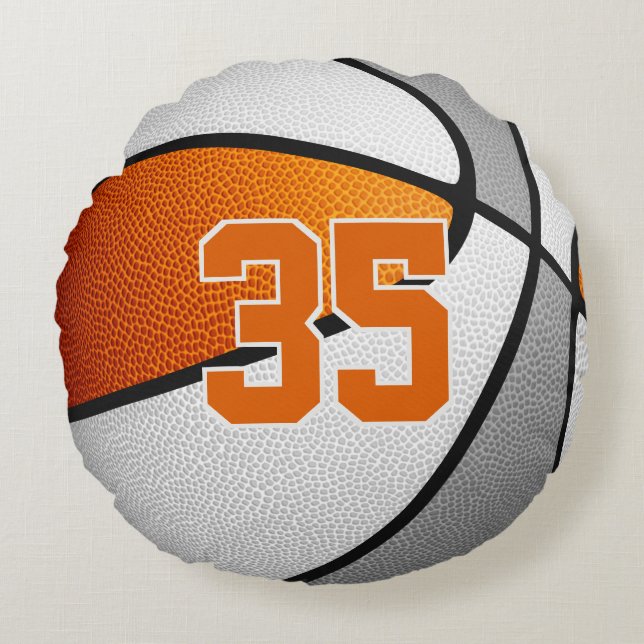orange grey basketball kids teens sports room  round cushion (Front)
