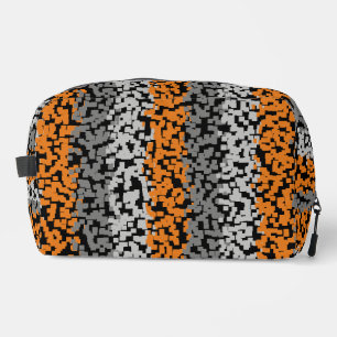 Orange grey black digital pixelated stripes dopp kit