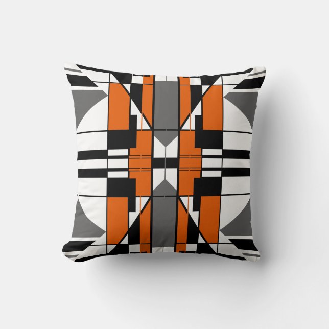 Orange Grey Black Symmetrical Tile-like Design  Cushion (Front)