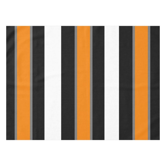 Orange-Grey & Blk White Striped Tablecloth (Front (Horizontal))