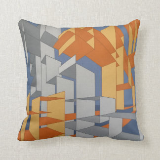Orange, Grey, Blue Throw Pillow