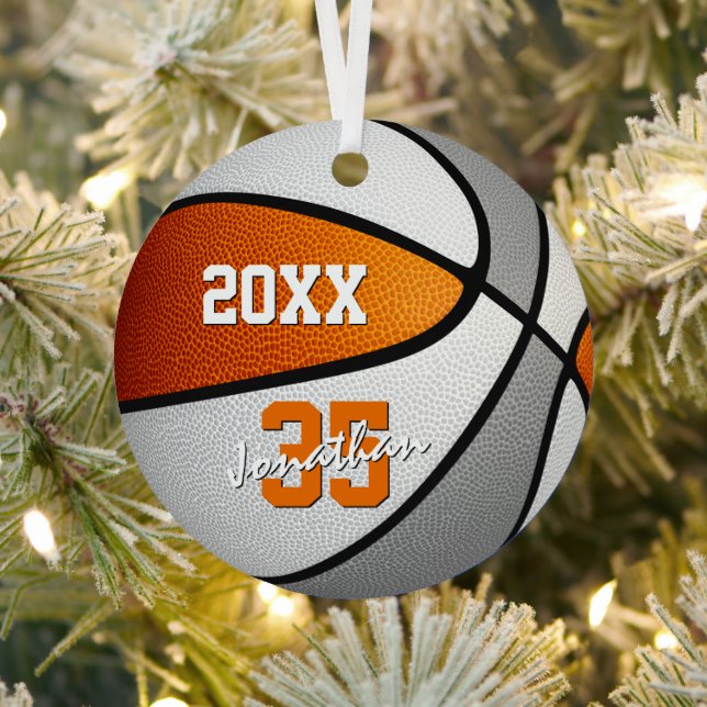 orange grey boys girls basketball keepsake metal tree decoration (Insitu)