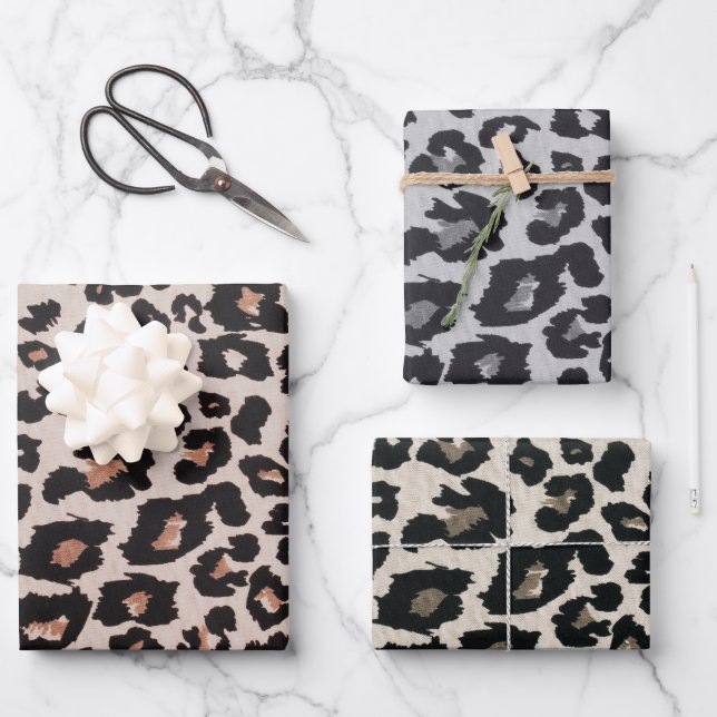 Orange Grey Brown Black Leopard Animal Print Wrapping Paper Sheet (Front)