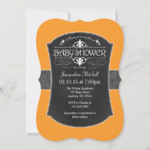 Orange Grey Chalkboard Baby Shower Invitation
