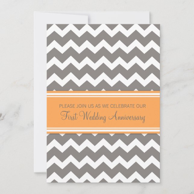 Orange Grey Chevron 1st Anniversary Invitation (Front)