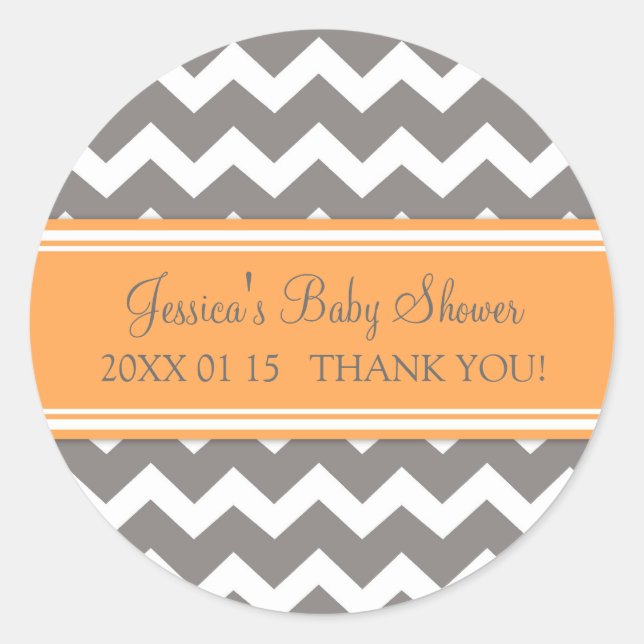 Orange Grey Chevron Baby Shower Favour Stickers (Front)