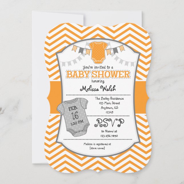Orange Grey Chevron Baby Shower Invitation (Front)