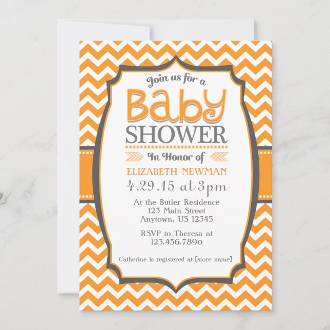 Orange Grey Chevron Baby Shower Invitation (Front)