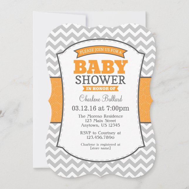 Orange Grey Chevron Baby Shower Invitation (Front)
