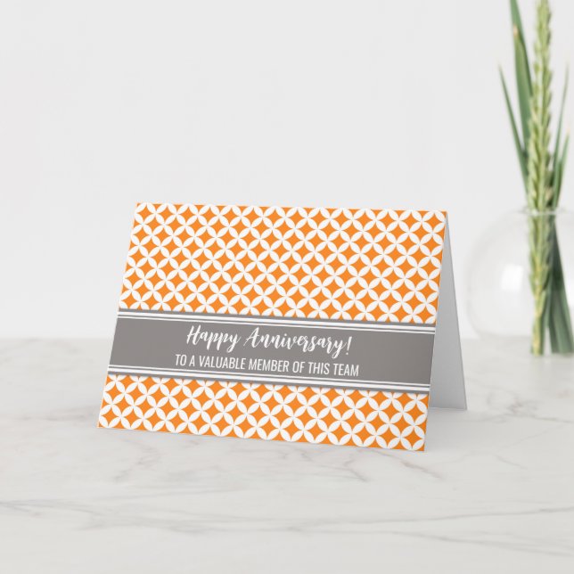 Orange Grey Circles Employee Anniversary Card (Front)