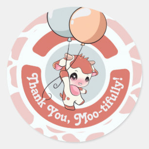 Orange Grey Cow Pattern Thank you Round Sticker