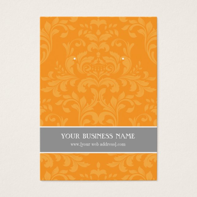 Orange Grey Damask Custom Earring Card (Front)
