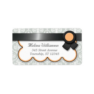 Orange & Grey Damask Personalised Address Labels