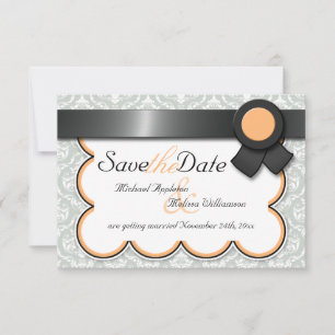 Orange & Grey Damask Save the Date Announcements