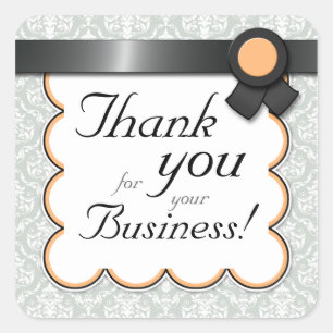 Orange & Grey Damask "Thank you for your Business" Square Sticker