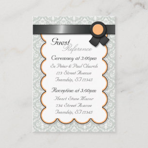 Orange & Grey Damask Wedding Guest Reference Cards