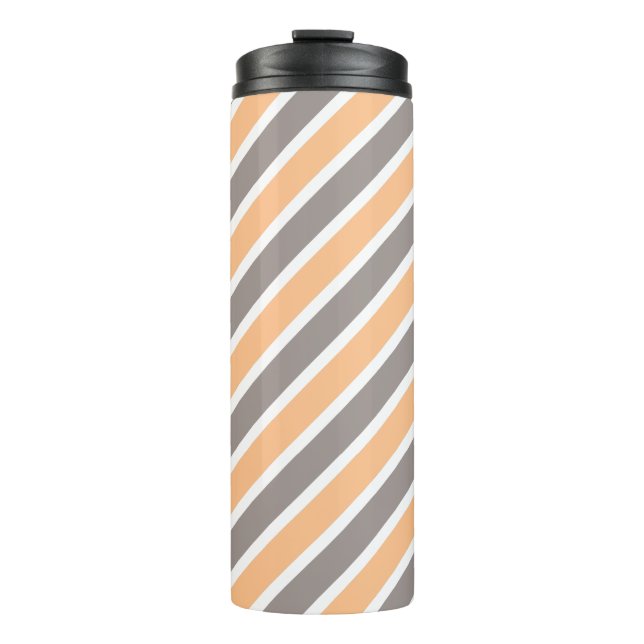 Orange Grey Diagonal Stripes Thermal Tumbler (Front)