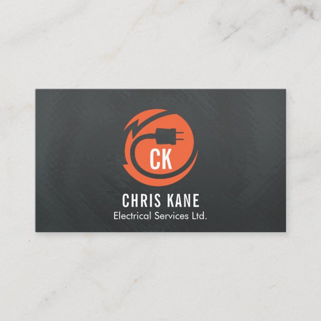 Orange & grey electrician logo design business card (Front)