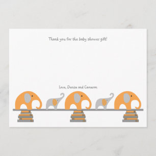 Orange Grey elephants book baby shower thank you