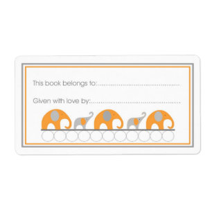 Orange & Grey Elephants Bookplate Fill-in style