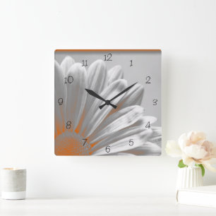 Orange Grey Floral Highlights  Square Wall Clock