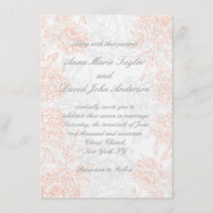 Orange Grey Floral Vintage Wedding Invitation