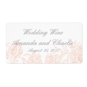 Orange Grey Floral Vintage Wedding Wine Label