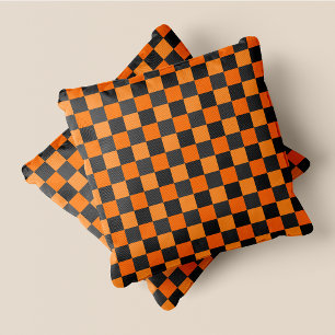 Orange & Grey Fun Retro Chic Chequered Squares Cushion
