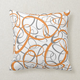 Orange Grey geometric rings pattern white Cushion