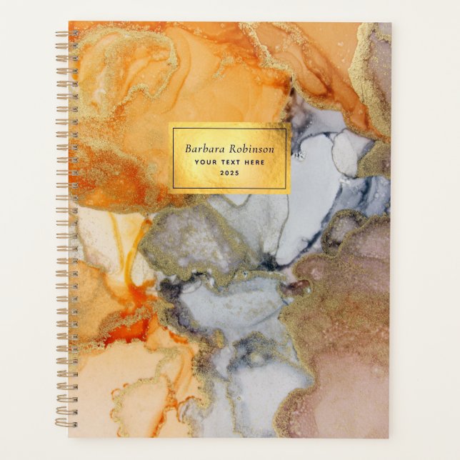 Orange Grey Gold Named Abstract Planner (Front)
