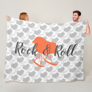 Orange Grey Mid-Century Rocking Chair Pattern Fleece Blanket