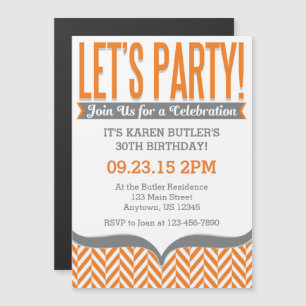 Orange Grey Modern Magnetic Birthday Invitations